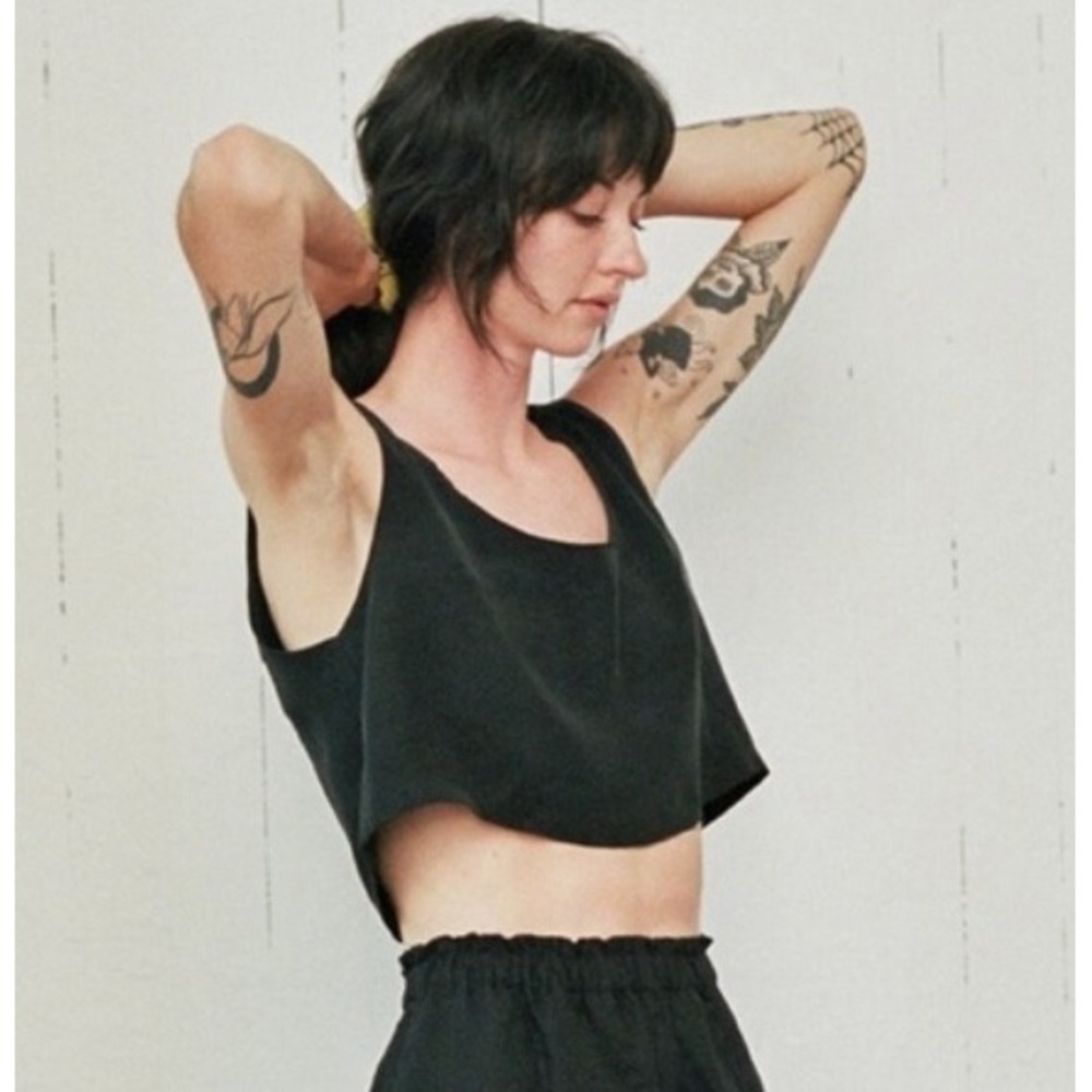 Shelter | Cropped Tank Top Black XL 100% Silk